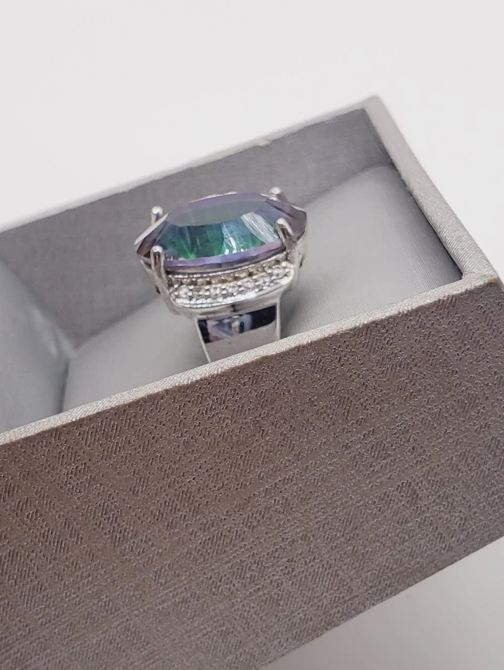 12.5 Carat Mystic Topaz Oval Cocktail Statement Ring - 925 Sterling Silver